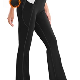 Ewedoos Fleece Lined Pants Women Flare Yoga Pants with Pockets for Women Bootcut Thermal Pants for Winter Black