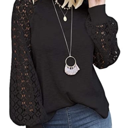 MIHOLL Womens Tops for Women Sexy Lace Sleeve Shirts Plus Size Tops (Black, XX-Large)