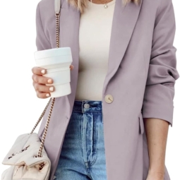 Dokotoo Women's Blazers & Suit Jackets Open Front Buttons Fashion Jacket Solid Color Work Office Spring Blazer Jackets for Women Business Casual Khaki X-Large