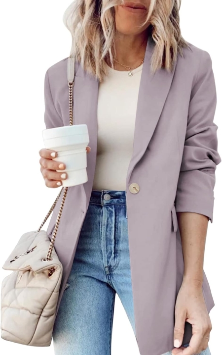 Dokotoo Women's Blazers & Suit Jackets Open Front Buttons Fashion Jacket Solid Color Work Office Spring Blazer Jackets for Women Business Casual Khaki X-Large
