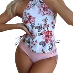 Floerns Women's 2 Piece Floral Print Tummy Control Halter Tankini Swimsuit with Briefs