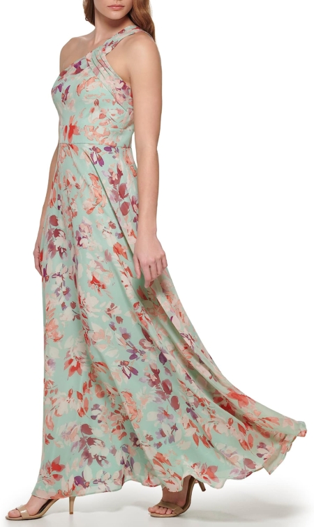 Eliza J Vestido de mujer con estampado de gasa sin mangas, asimétrico, con un hombro