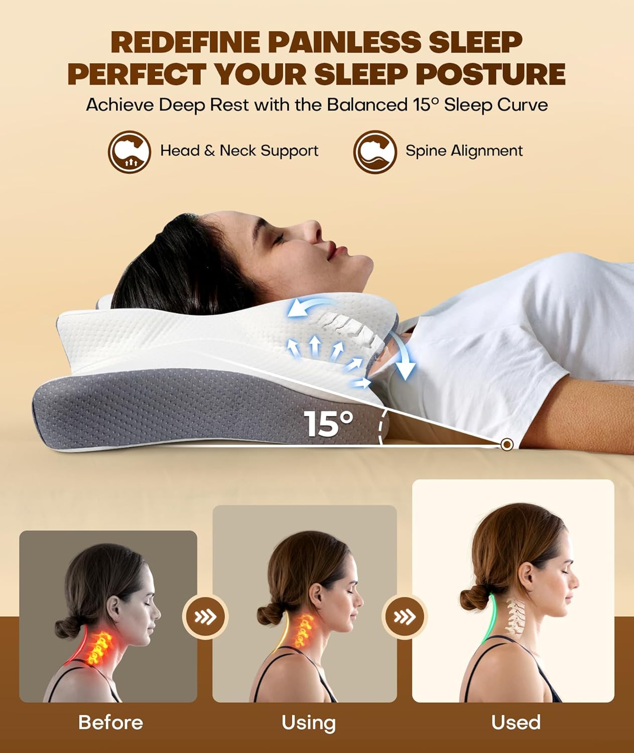 Cozyplayer True Cooling Cervical Neck Pillow for Pain Relief, Ergonomic Side Sleeper Pillow for Neck Support, Odorless Orthopedic Contour Memory Foam Pillows, Bed Pillow for Back Stomach Sleeper - Image 4