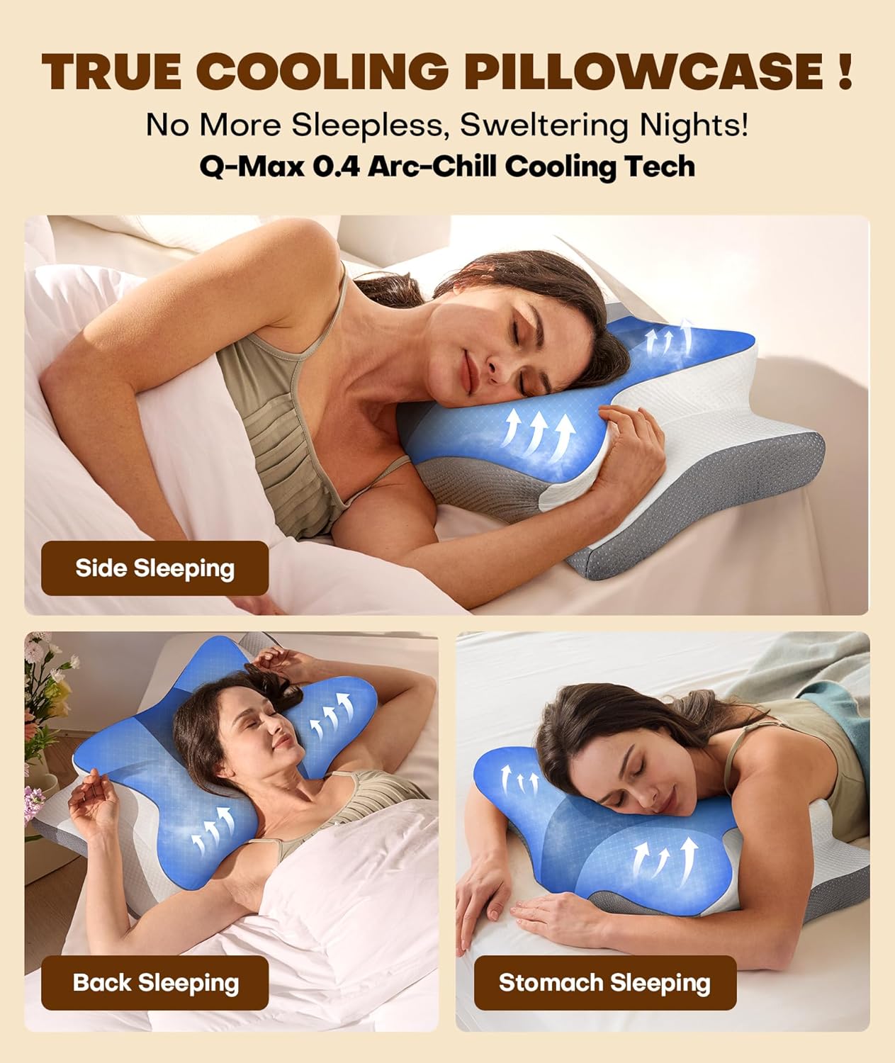 Cozyplayer True Cooling Cervical Neck Pillow for Pain Relief, Ergonomic Side Sleeper Pillow for Neck Support, Odorless Orthopedic Contour Memory Foam Pillows, Bed Pillow for Back Stomach Sleeper - Image 2