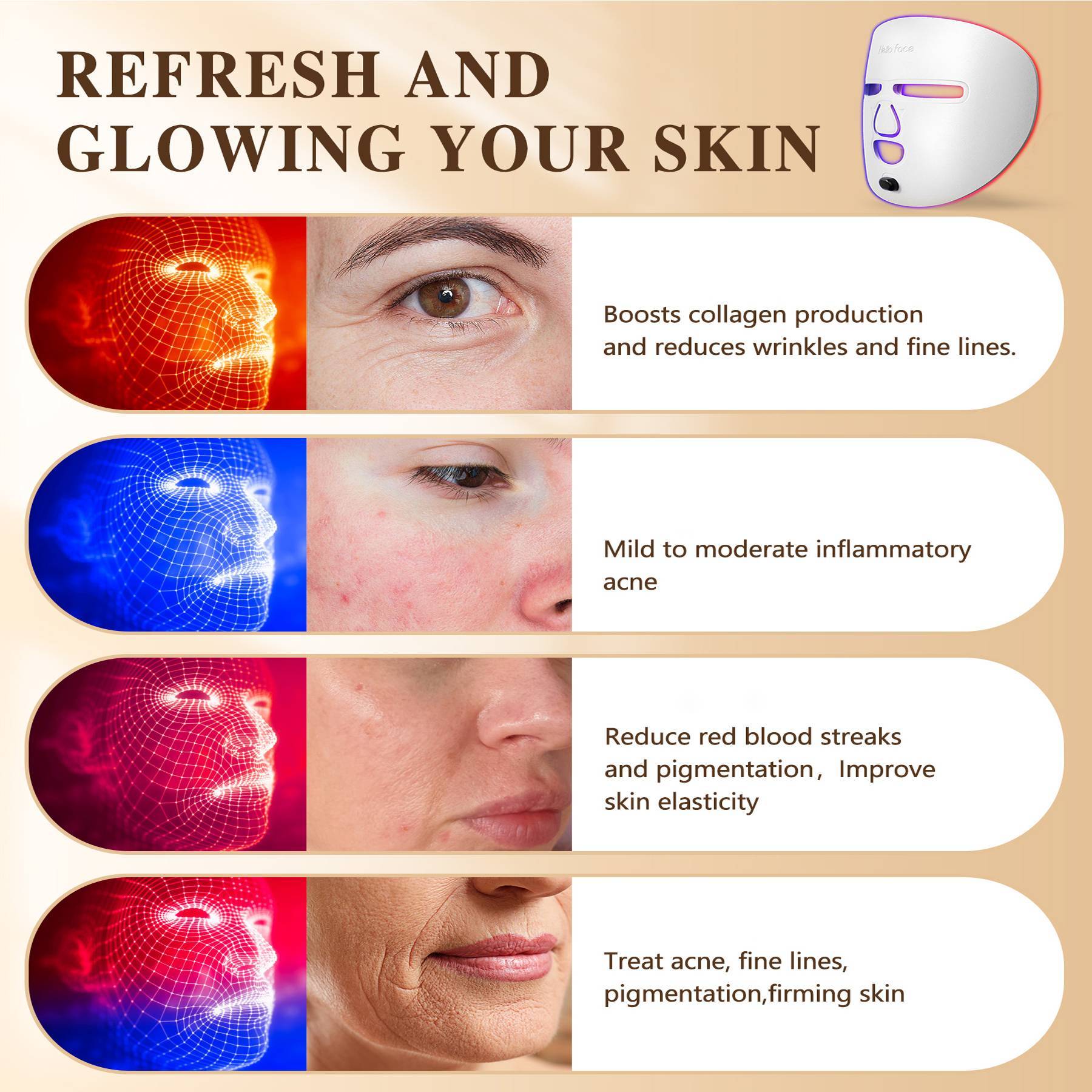 LED Face Mask Facial Care Tool, Red Light Therapy Mask For Face For Home Travel - Image 3